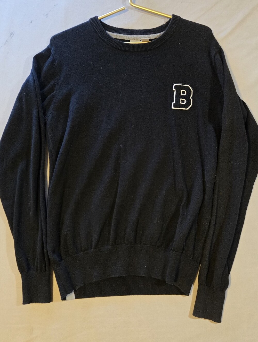 Bench Black Crewneck Sweater with B Patch Collegiate Style Sz M